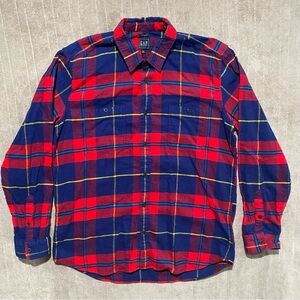 GAP Men's Vibrant Red and Blue Checkered Shirt Flannel Button Down Standard Fit